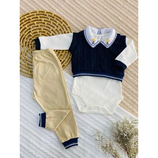 Conjunto Pagão Casaco Bebê 3 peças - Colete , Body e Calça Menino Mundo Colorido | Tam. RN 0-2 meses em Oferta na Shopee