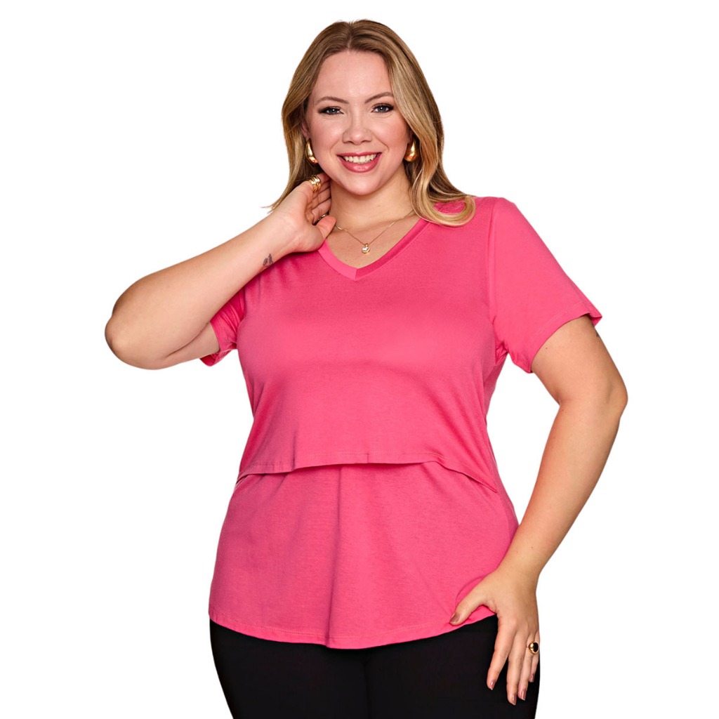 Blusa amamentação camiseta gola em V gestante roupa maternidade blusinha grávida gola em V  t-shirt abertura amamentação em Oferta na Shopee