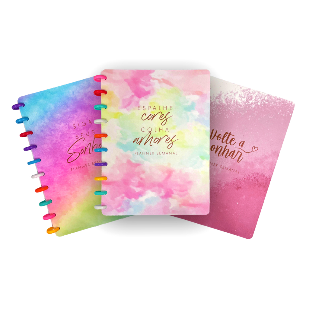 Caderno tipo Inteligente B5 Planner Semanal Colorido Capa PVC Estampas Lindas 80 Folhas