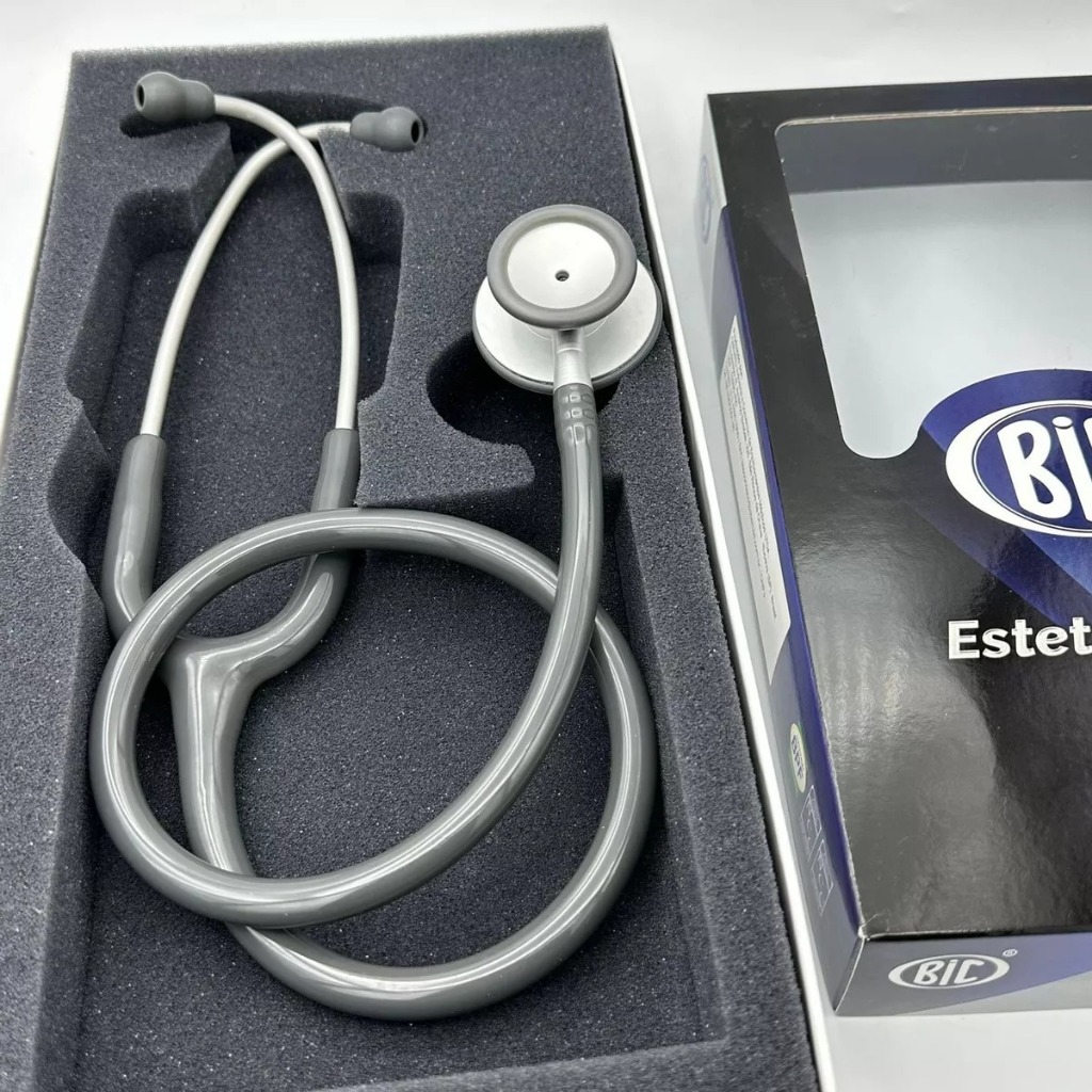 Estetoscópio Bic Efficace CINZA  Duplo ES1229 Profissional Com Oliva e Pelicula De Reserva