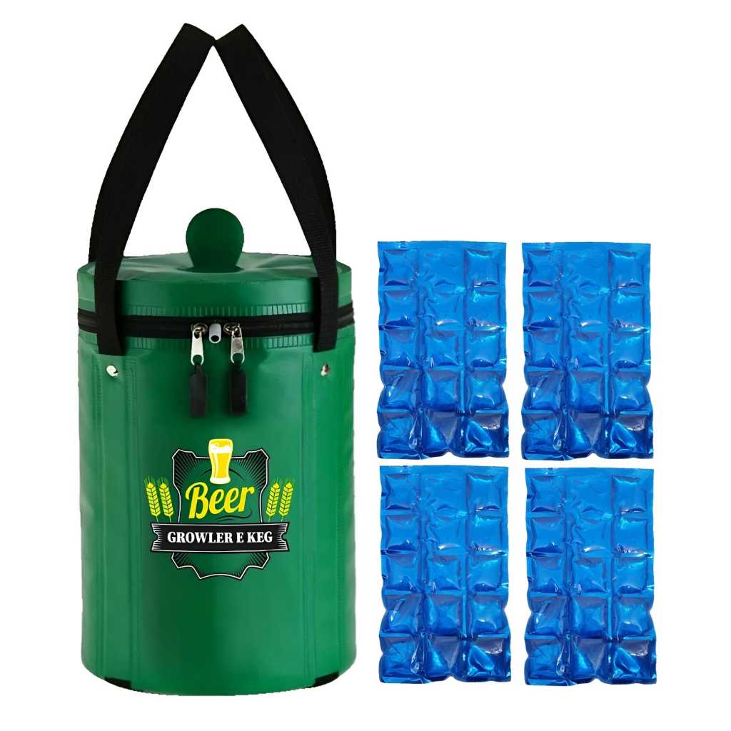 Bolsa Térmica bag e cooler para cerveja e Barril Chopp 5L  + 4 Cartelas gelo gel