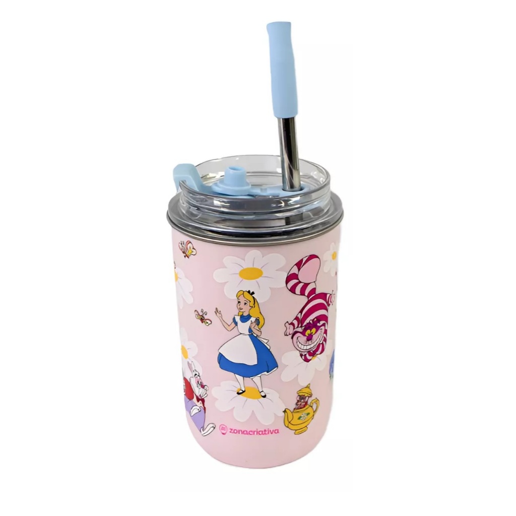 Copo Térmico Neo Alice No País Das Maravilhas Com Canudo 300ml Rosa em Oferta na Shopee