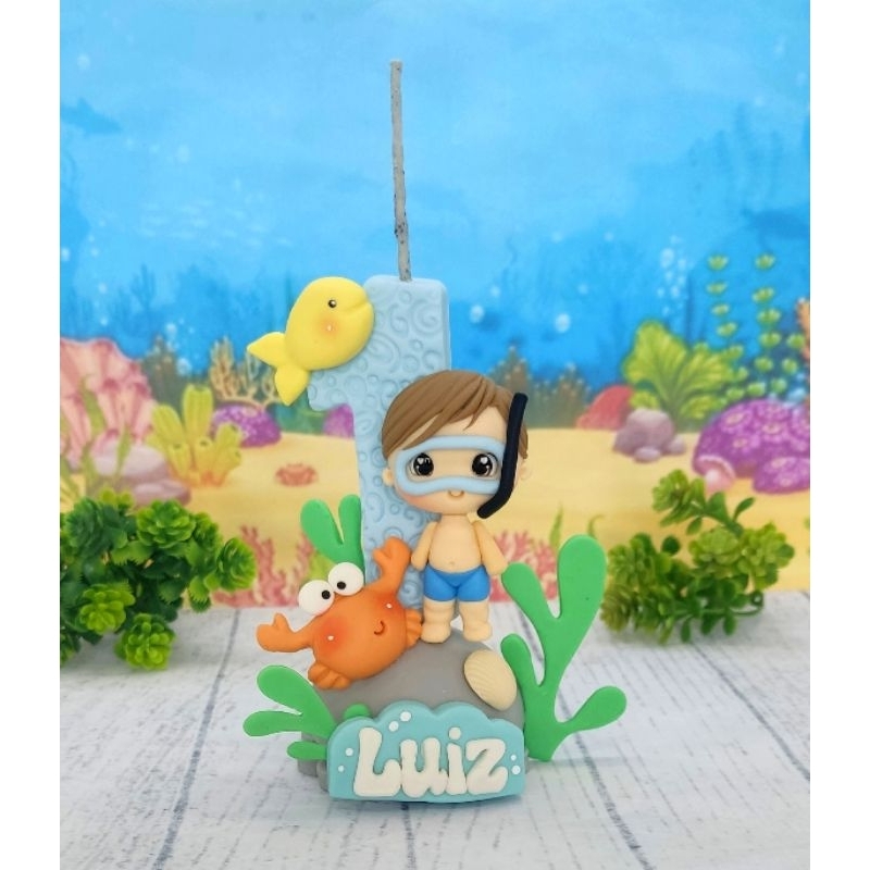 Vela de Aniversario Fundo do mar Menino em Oferta na Shopee