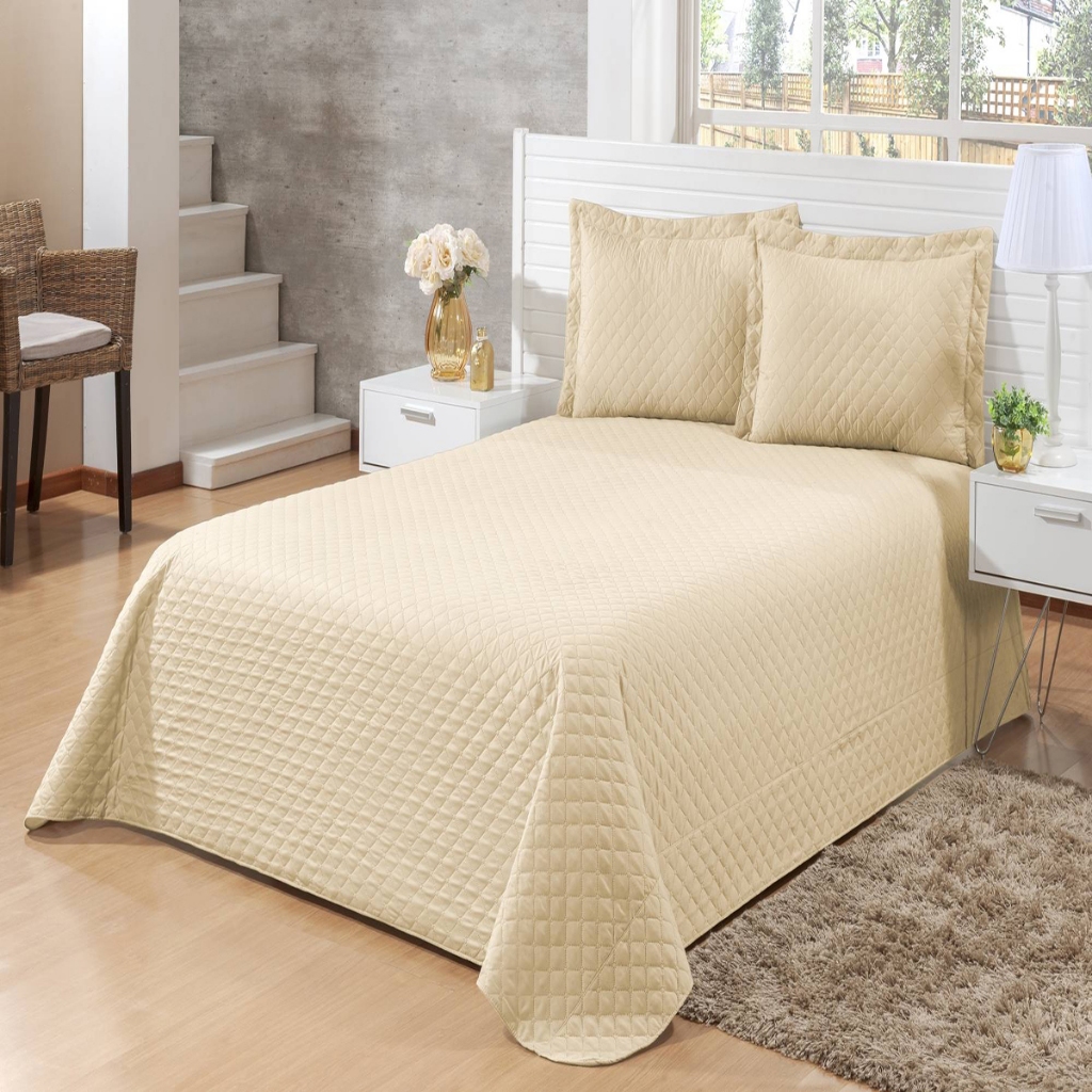 Kit Colcha Cobre-leito Casal 3 Pecas Matelado 200 Fios 100% Poliester