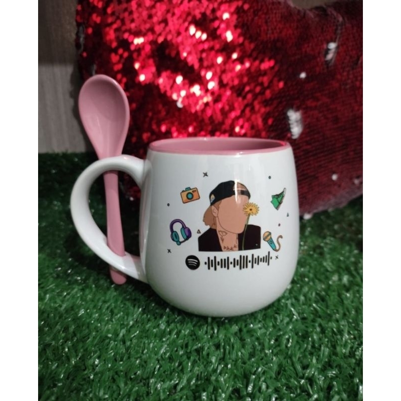 Caneca Com colher Justin Bieber - incluímos nome e Qrcode da sua música favorita — imagem 2 de 2