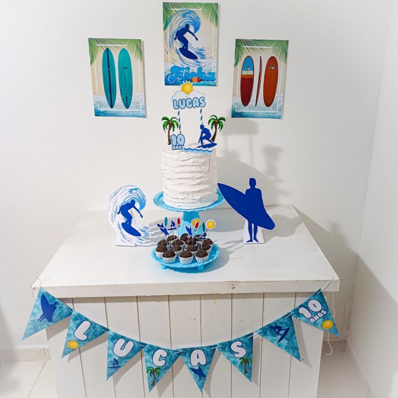 Kit Festa Surf Personalizado Só Um Bolinho Festa em Casa Aniversário Infantil adulto Mesversário  lembrancinha