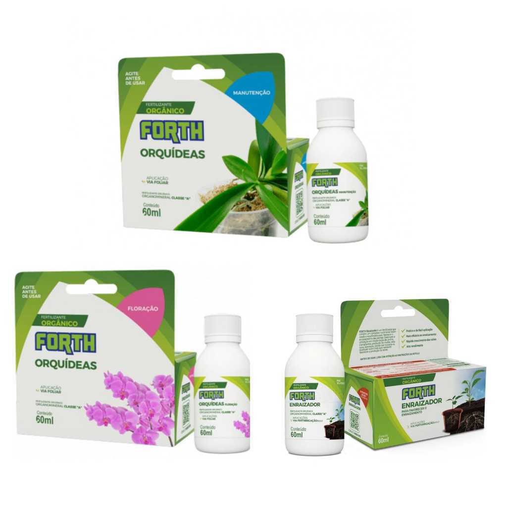 Kit 3 Ferltilizantes concentrados  Forth Orquídeas Enraizador + Floração + Manutenção 60ml rede muito!!