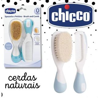 Escova e pente de cerdas naturais Chicco azul em Oferta na Shopee