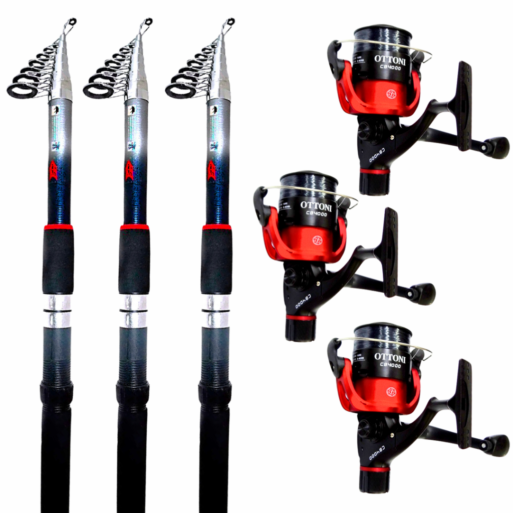 3 Kit Pesca Completo Grande Vara 4,20 metros Molinete 4000 Linha Mono Nylon Pescaria Rio Mar Praia Pesqueiro