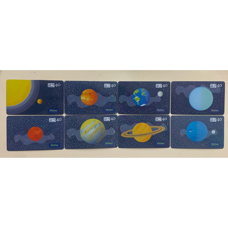 Série completa cartões telefônicos Telefônica, baixa tiragem. Série Astronomia