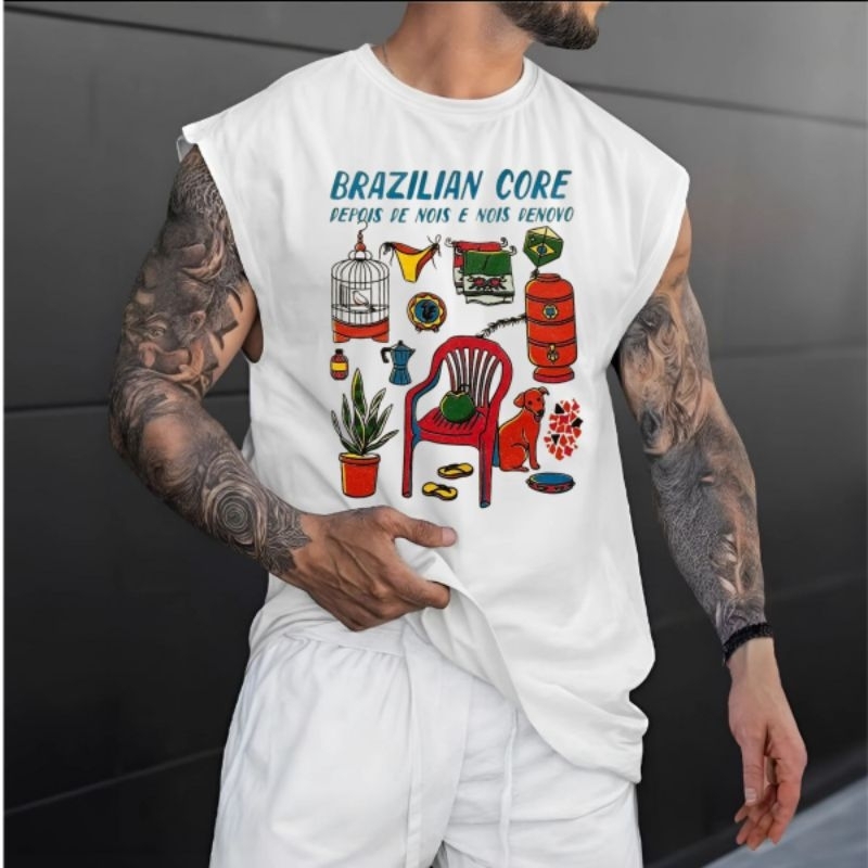 Regata Sleeveless Oversized Streetwear Estampada Carnaval Brasil em Oferta na Shopee