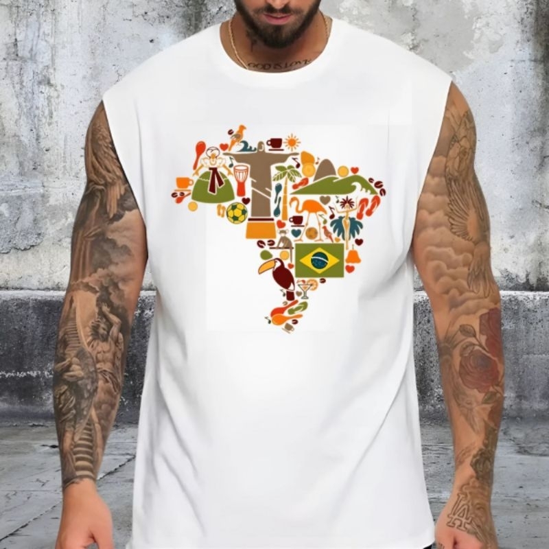 Regata Oversized Sleeveless Masculina Streetwear Estampada Brasil.