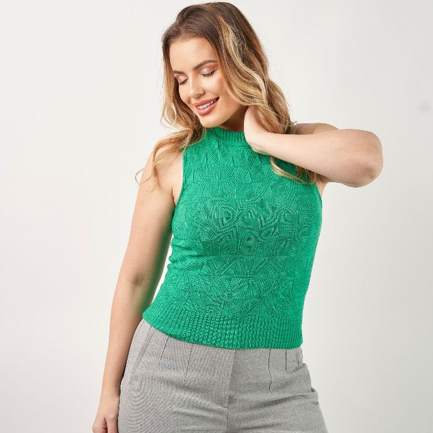 Blusa Feminina Regata em Modal Tricô 3D – Verão 2026 | Moda Blogueira - Cropped Modal