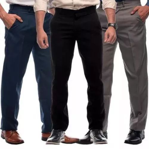 Conjunto De 3 Calça Social Masculina 100% Poliéster - Cor Cinza, Azul Marinho, Preta