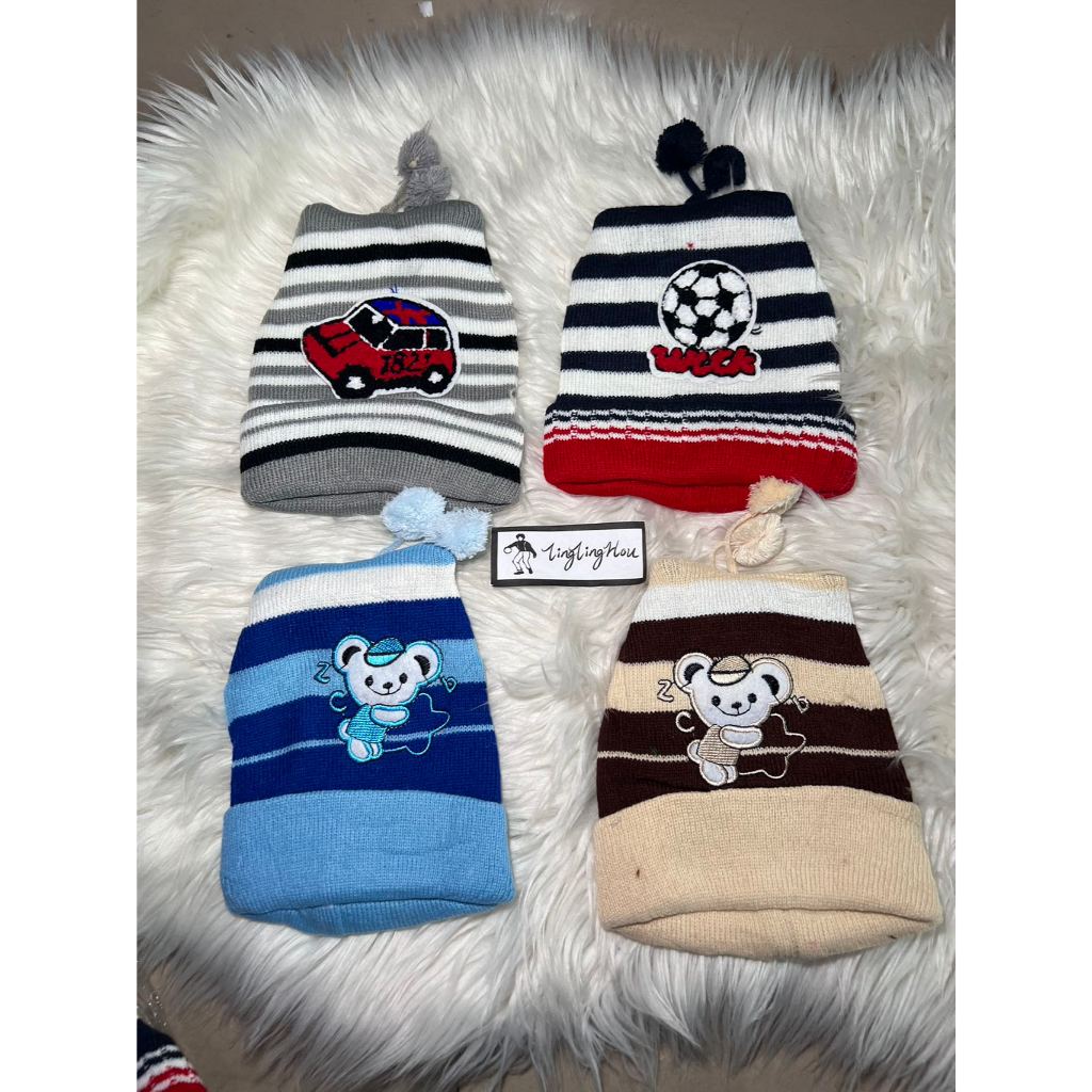 kit 6-12 Touca Gorro menino Com PomPom Proteção Contra Frio Estilo Estampa Sortida Bichinho-atacado