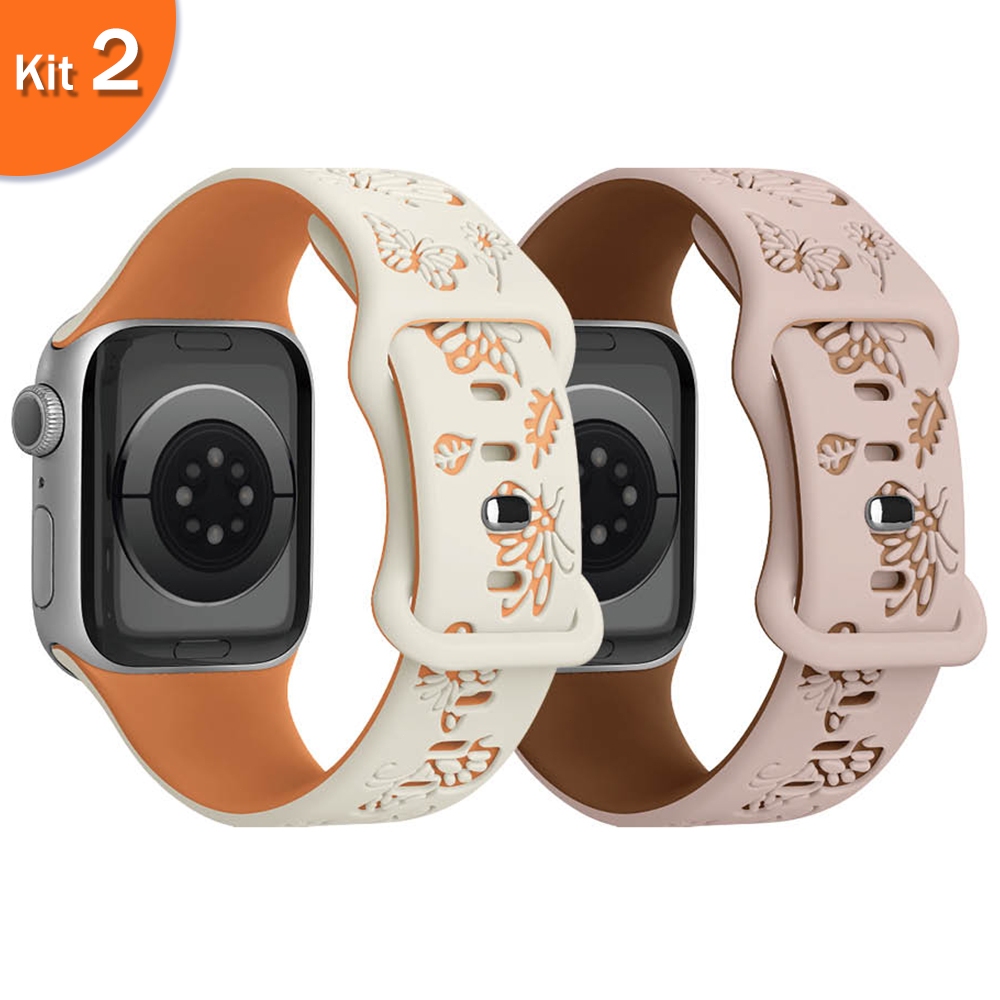 Kit 2 Pulseira de Silicone para Apple Watch 45mm 44mm 42mm 49mm 41mm 40mm 38mm Ultra 9 8 7 6 5 4 3 2 1 SE IWO libélulas