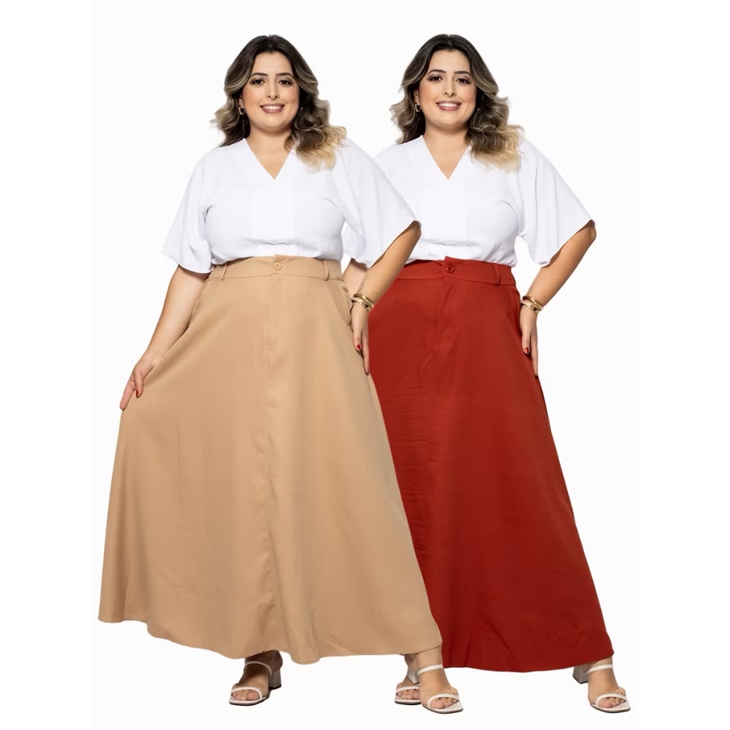 "Saia Godê Evangélica em Alfaiataria Plus Size (G1, G2, G3) - Cores Elegantes e Conforto Sofisticado em Oferta na Shopee