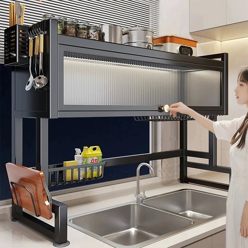 65/85 cm Escorredor de louça sobre a pia com rack-preto/branco