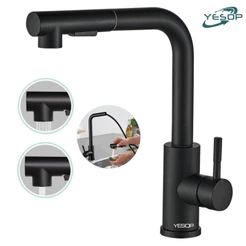 YESOP Torneira Pia Cozinha Gourmet Monocomando Misturador Inox 304 Com Spray Extensor Preto Fosco