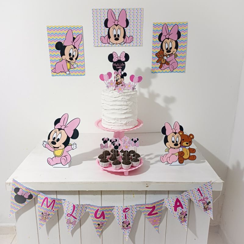 Kit Festa Minnie baby rosa Personalizado Só Um Bolinho Festa em Casa Aniversário Infantil adulto Mesversário