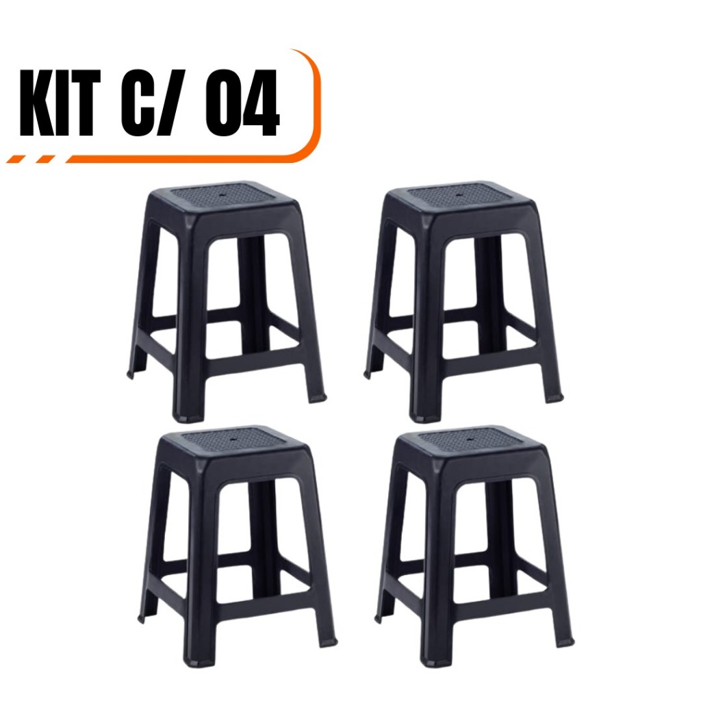 Kit Com 4 Banqueta Plástico Banco Resistente Suporta Até 120Kg Branca /Preta em Oferta na Shopee