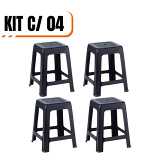 Kit Com 4 Banqueta Plástico Banco Resistente Suporta Até 120Kg Branca /Preta em Oferta na Shopee
