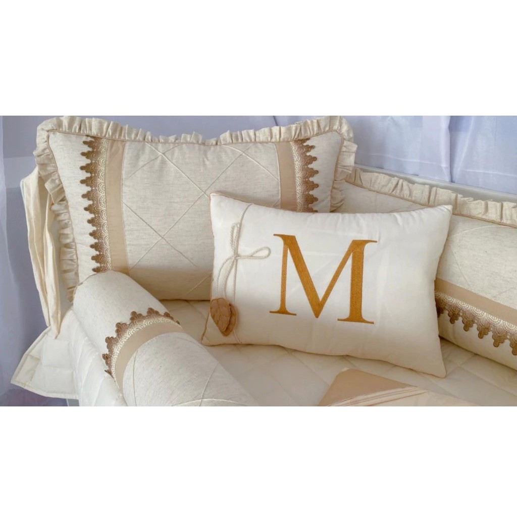 Kit Berço Americano Rolo Mirela Dourado com Linho 10 Peças Algodão