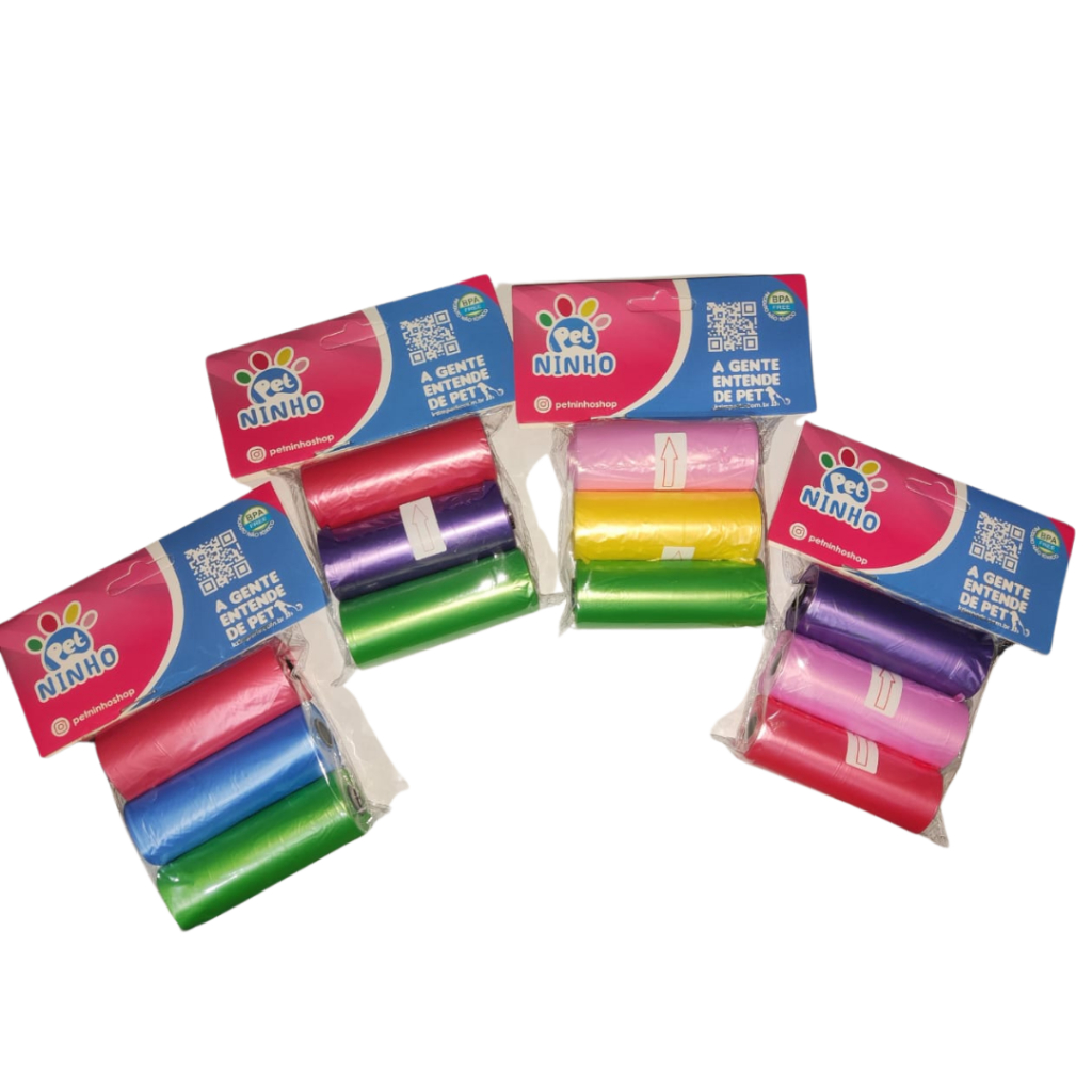 Kit 3 Rolos Saquinhos Cata Coco Caca Pet  Biodegradável Cães Gatos Cachorro (45 Sacos 20x30)