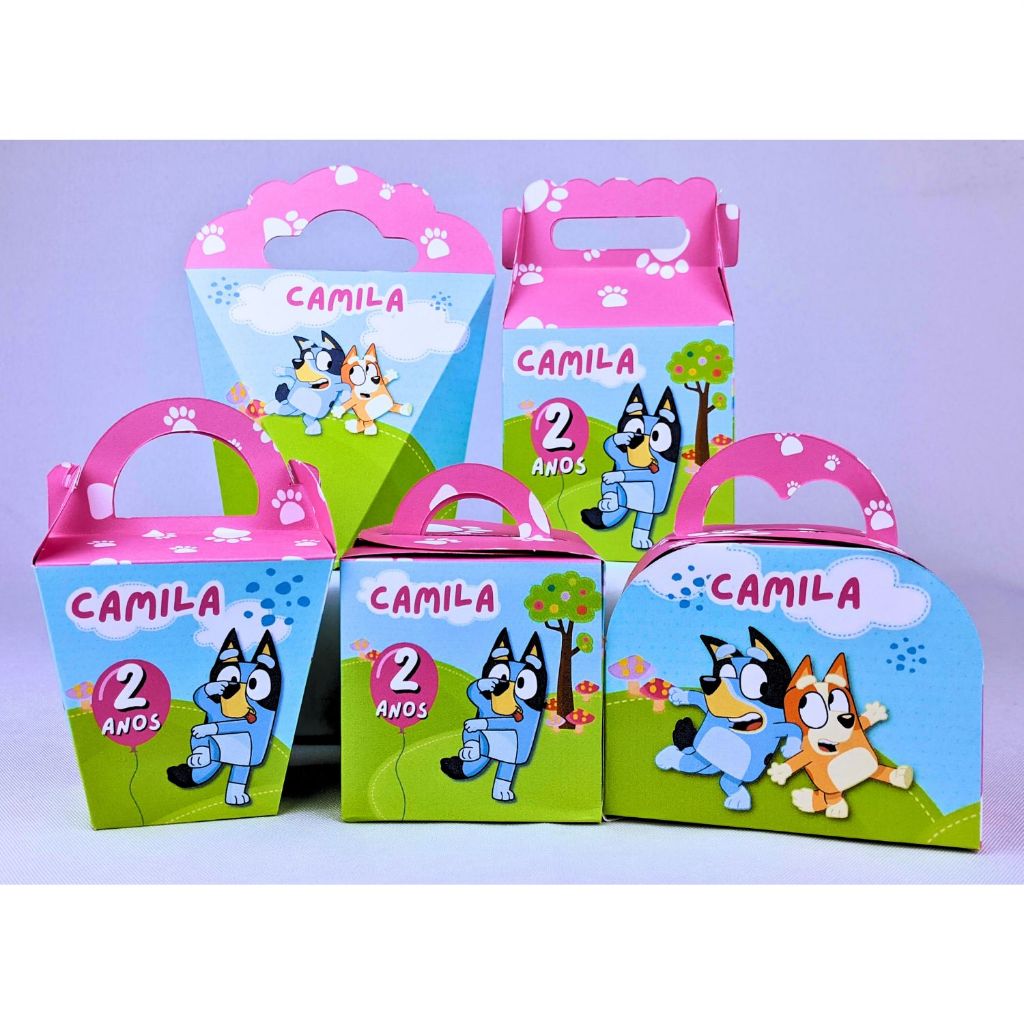 Kit 20 a 50 Caixinhas Bluey Menina Coração Cubo Maleta Maleta Coração Sushi Com Alça Papel Offset 180g