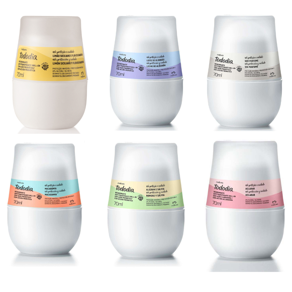 Desodorante Antitranspirante Roll-On Tododia Natura - 70ml Algodão, Macadâmia, Aclarar, Sem Perfume, Erva Doce,Aclarar