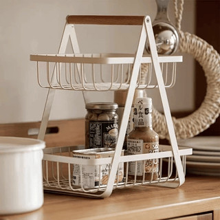 Cesto Fruteira de Mesa Aramado 2 Andares em Metal (Organizador Multiuso Frutas/Legumes)