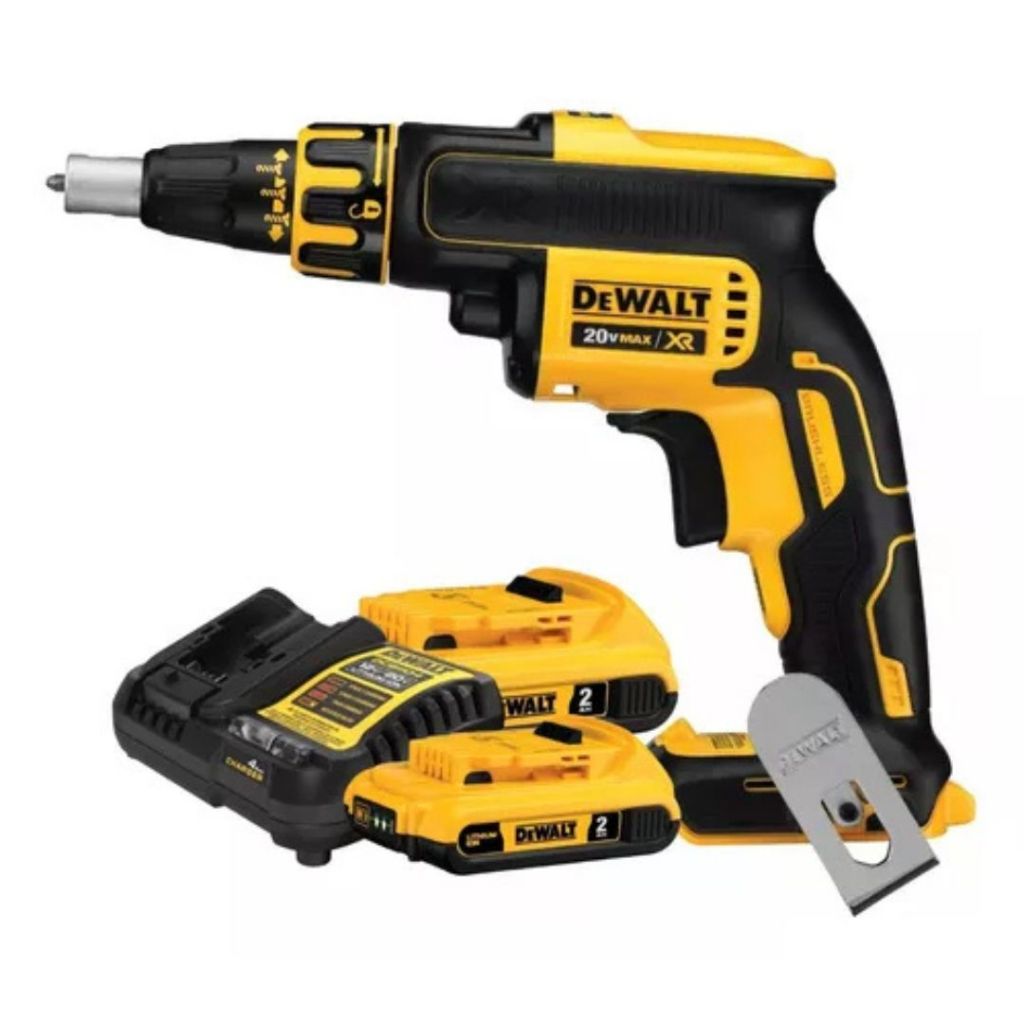 Kit Parafusadeira Drywall Gesso 1/4'' Pol. 20V DeWalt + 2x Baterias 2ah + Carreg Bivolt - DCF620D2BR em Oferta na Shopee