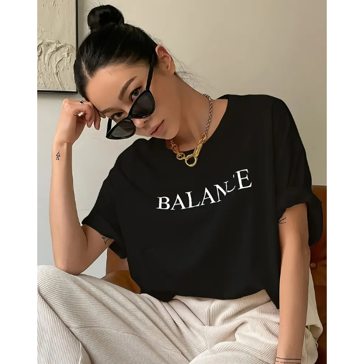 Camisa Oversized T-Shirt Balance Estampa Feminina 100% Algodão Estilosa Confortável