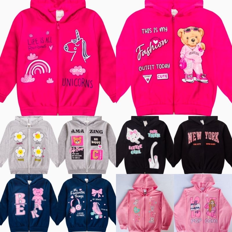 Kit com 5 Casacos/Jaquetas de inverno Infantil/Juvenil Moletom - cores não repetem