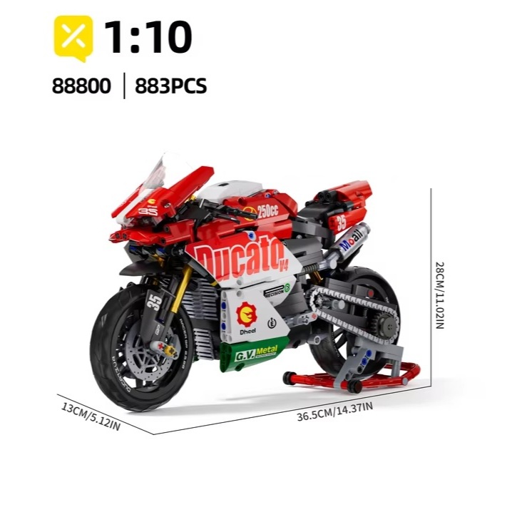 Blocos de Montar Moto Esportiva Motorcycle modelo Ducati V4- com 863 Peças para Montagem e Aventura