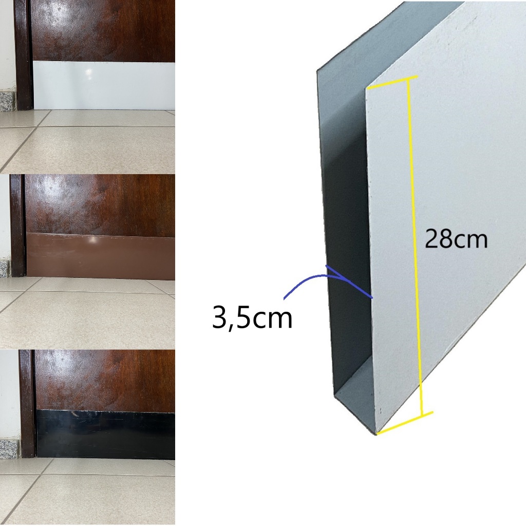 Salva Porta 3,5cm x 28cm Altura Fabricado em Aço Galvalume Pintura Eletrostática Tapa Frestas