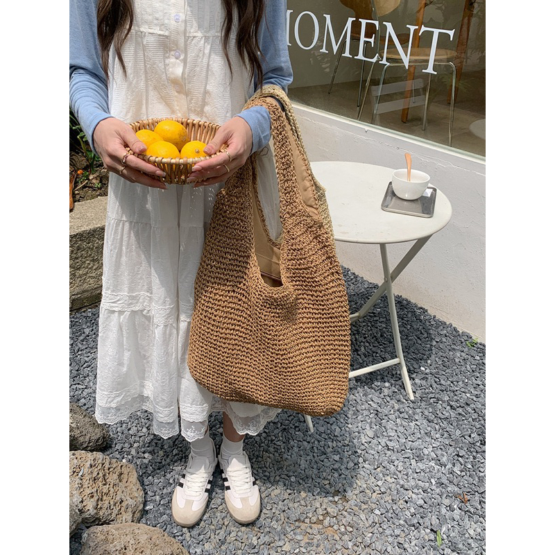 (8801)Bolsa de palha estilo férias bolsa de ombro nova sacola de grande capacidade casual bolsa de tecido portátil