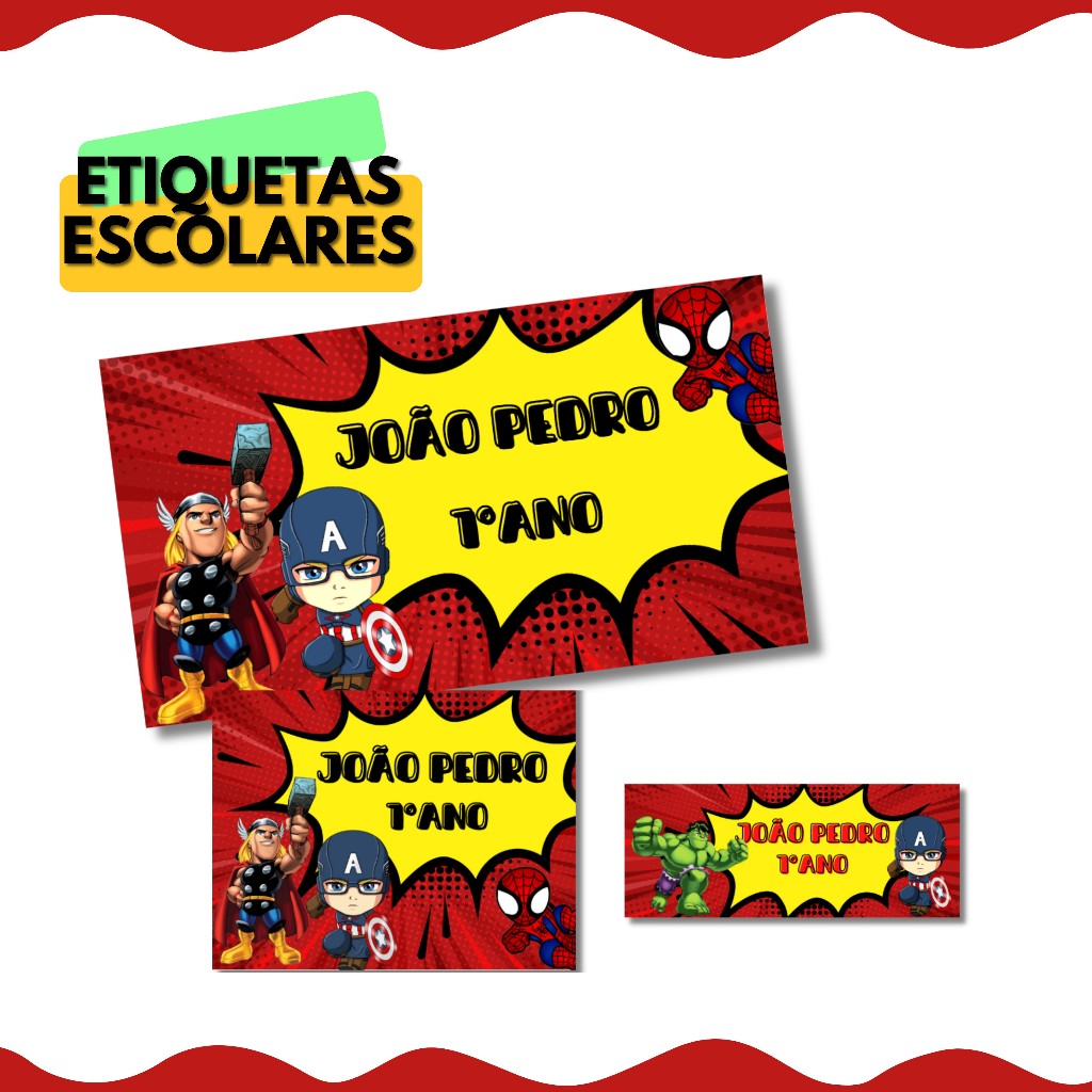 Etiquetas Escolares com foto  - Vinil a prova dágua - temas variados -  +200 unidades em Oferta na Shopee