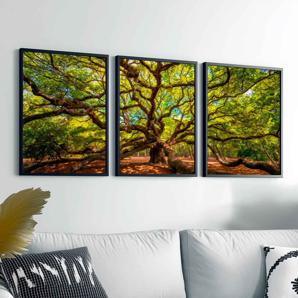 Conjunto 3 Quadros Modernos Natureza Moldura 40X60 cm Hall Escritório
