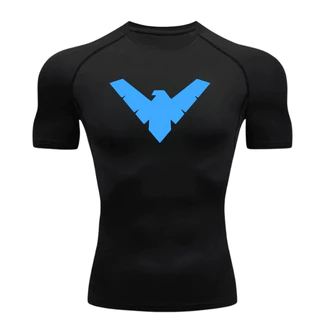 Camisa De Compressão Asa Noturna Manga Curta Treino Ginástica Camiseta Esportiva