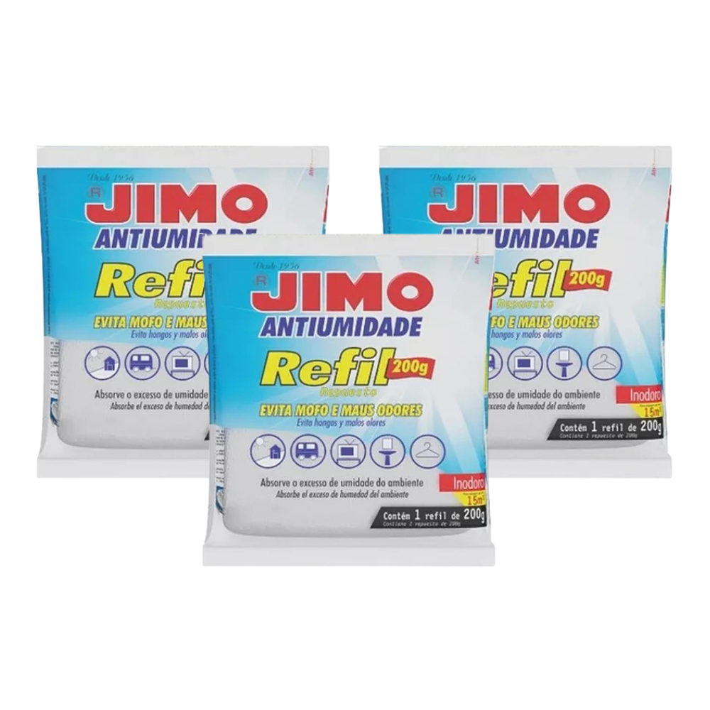 Kit 3 Jimo Antiumidade Refil 200g Anti Umidade Mofo Bolor