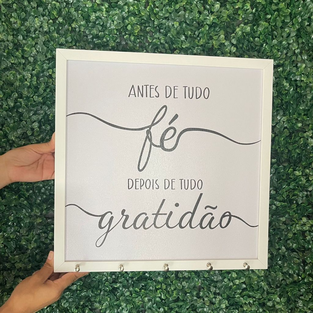 Quadro cobre caixa de luz PORTA CHAVES com moldura 43x43 ANTES DE TUDO FÉ DEPOIS DE TUDO GRATIDÃO decoração/sala/cozinh