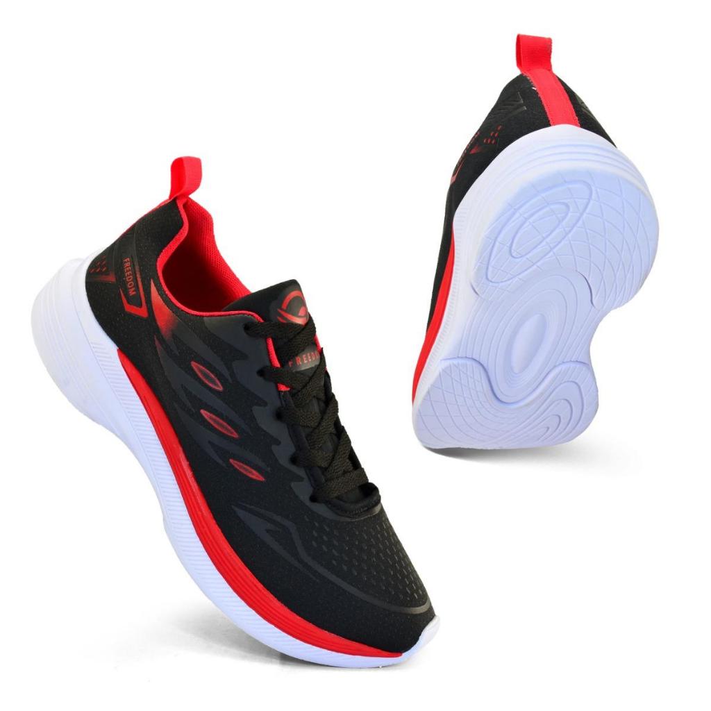 TENIS MASCULINO CORRIDA CAMINHADA TREINO LEVE FREEDOM PRETO VERMELHO LANCAMENTO