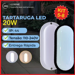 Kit 5/6/8 Luminária Arandela Tartaruga LED 20W Bivolt | Preto ou Branco | Luz Branca ou Luz Quente | A Prova D'Água