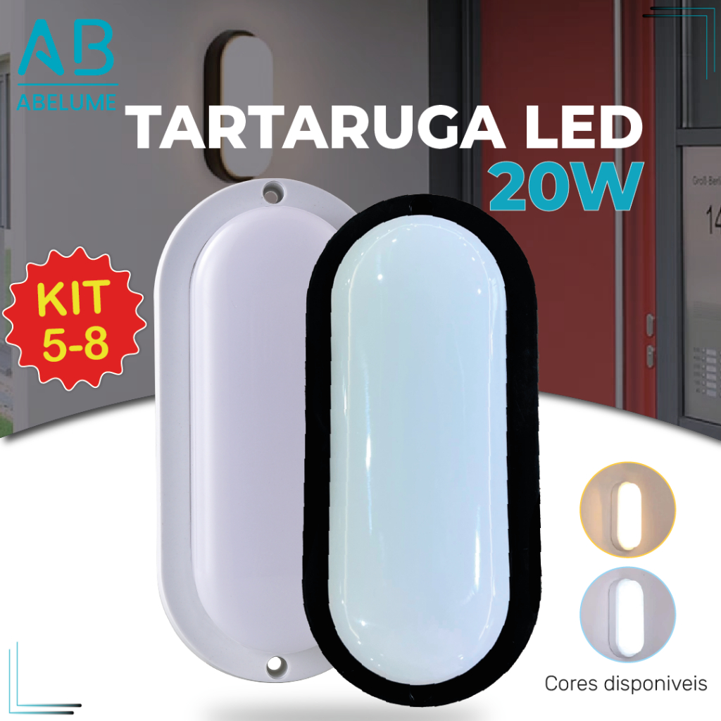 8 Luminária Arandela Tartaruga LED 20W Bivolt | Preto ou Branco | Luz Branca ou Luz Quente | A Prova D'Água em Oferta na Shopee