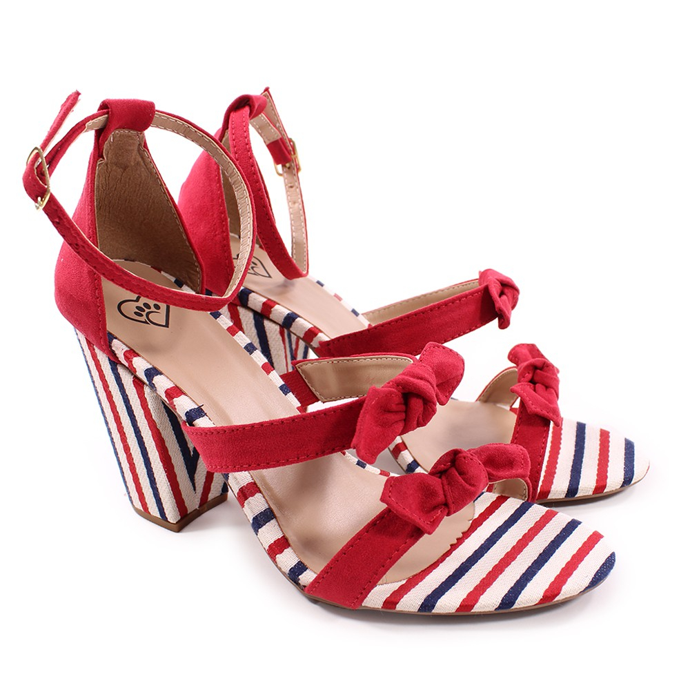 Sapatos Sandalias Femininas Salto Grosso Vermelha Navy Barata Moda
