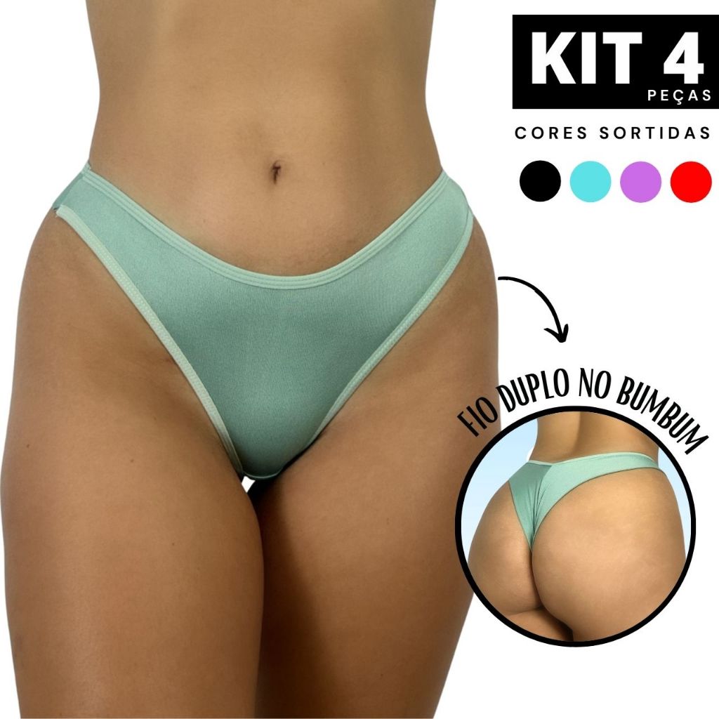 Kit 4 Calcinha Fio Duplo Não Marca Sensual Adulto Jade Empina Bumbum Forro 100% Algodão Promoção