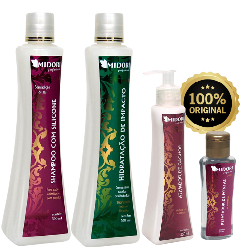 Kit Midori Ativador Cachos Silicone Hidratação Reparador