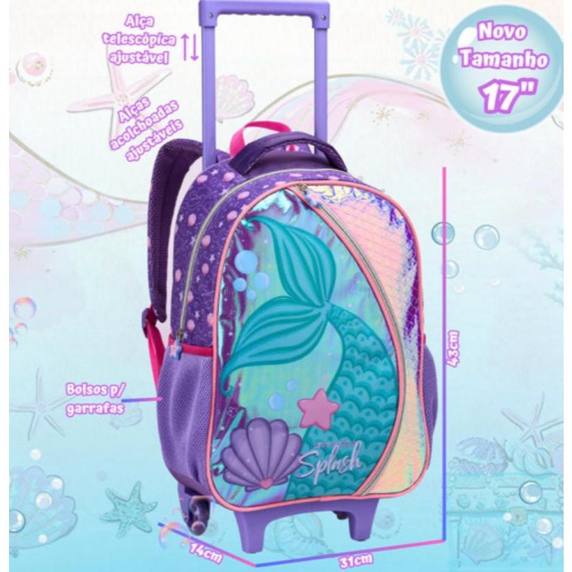 Kit Mochila Rodinha Escolar I Antil Menina Sereia Ou Unicórnio Seatine Melhor - Miniatura 2
