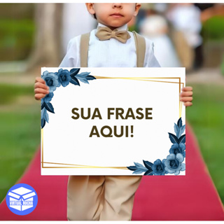 Plaquinha Para Casamento Personalizada sua frase flor azul em Oferta na Shopee